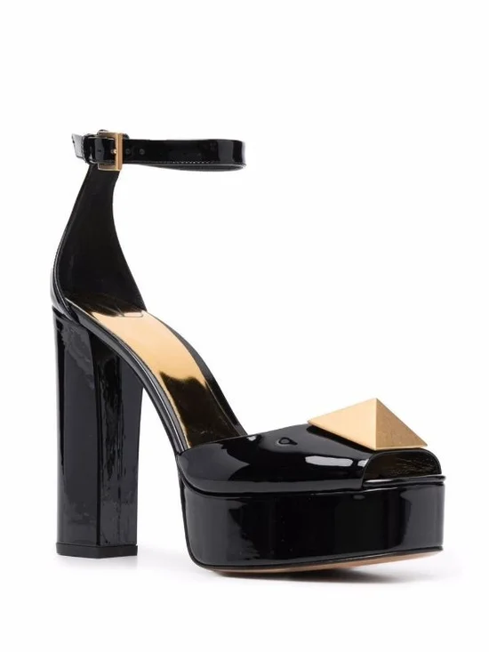 Valentino Garavani One Stud 120mm Platform Sandal with Gold Pyramid Size 38/8
