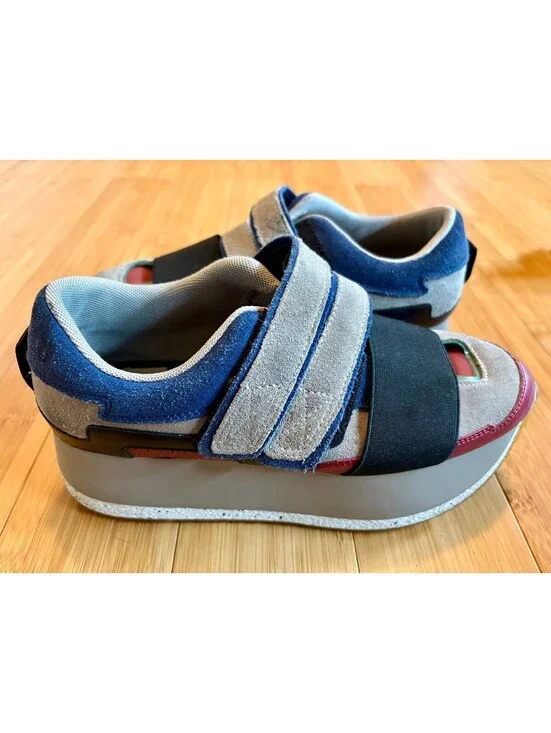 Zara Woman Platform Sneakers EU 38 Patchwork Suede Colorblock Velcro Chunky