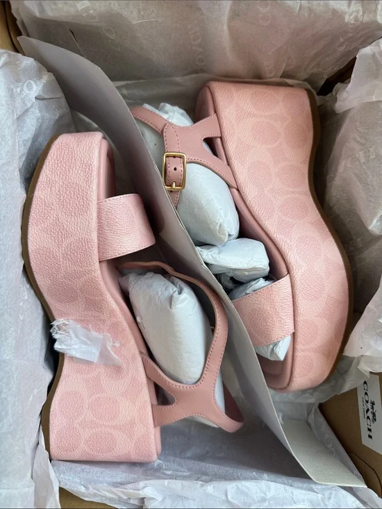 Coach Pink Platform Sandal with Gold Buckle