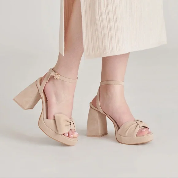Dolce Vita Pacie Heels Camel Suede Bow Platform Sandals Size 8 $150 Retail