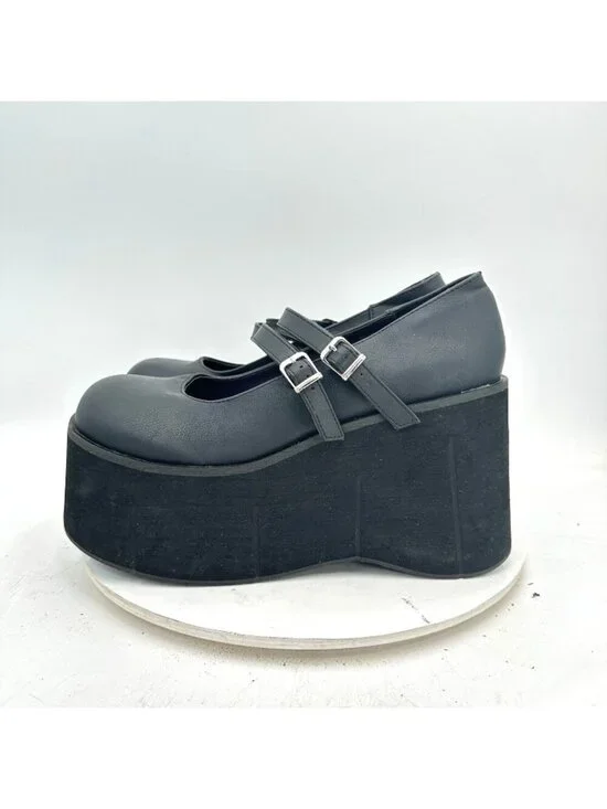 Demonia Women Size 12 Black Leather Maryjane Double Buckle High Platform Shoes