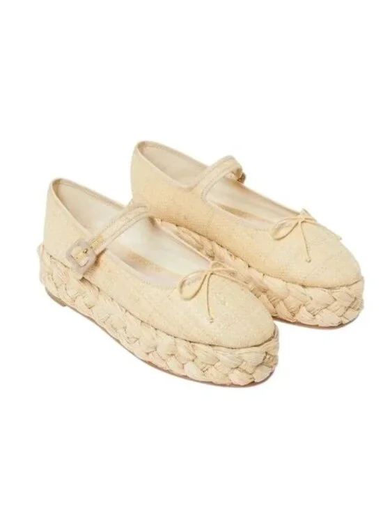 NIB Loeffler Randall Marlowe Natural Mary Jane Platform Espadrille Shoes Size 7