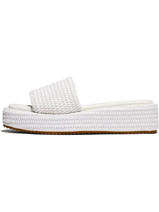 Women's White Leather Woven Wedges Beach Slip On Comfortable Casual Platform
