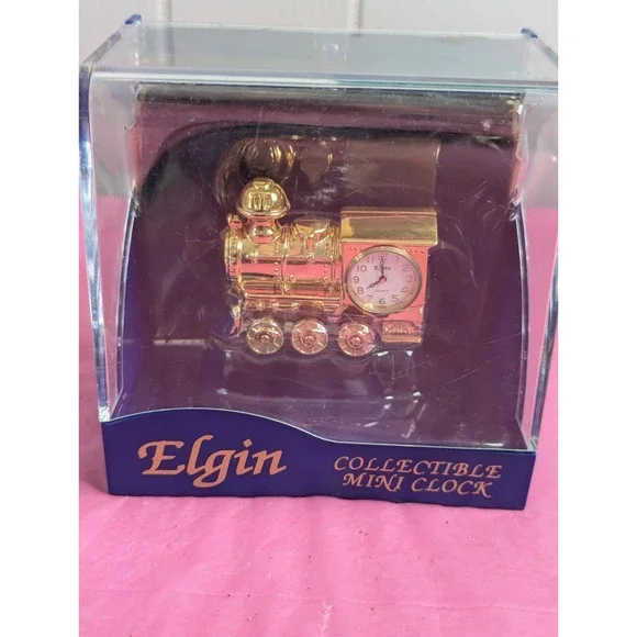 ELGIN collectible‎ mini gold train locomotive engine clock New in package