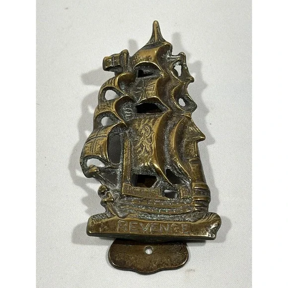 Antique Brass HMS Revenge Ship‎ Door Knocker Nautical Coastal Galleon Decor