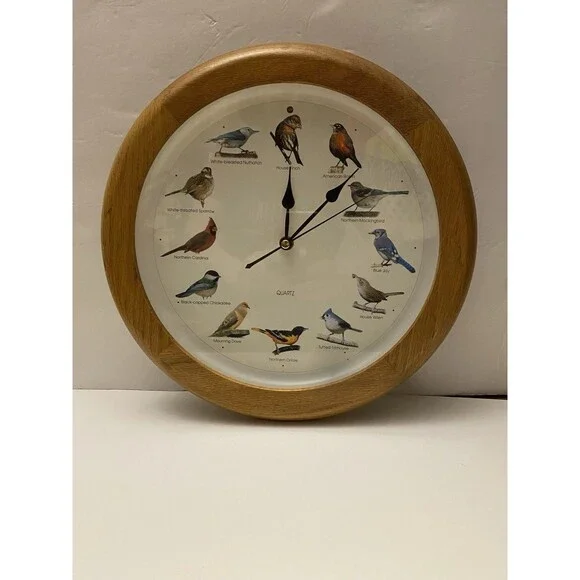 National Audubon Society 90's Singing Bird Watcher Clock Oak Color 13” Works
