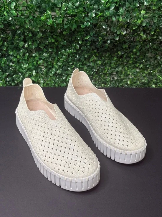 Ilse Jacobsen Perforated Slip-On Sneakers in Cream and White