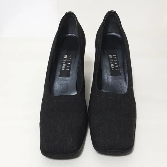Stuart Weitzman Black Grayish Denim Platform‎ Heel