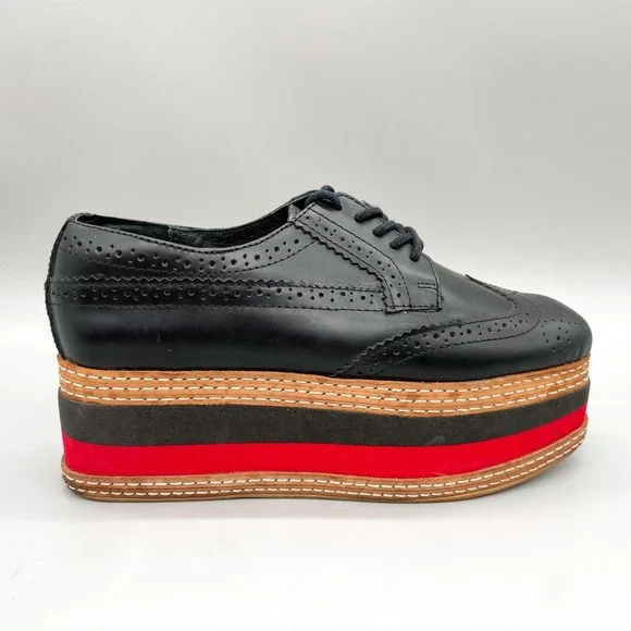 Jeffrey Campbell Ad Long Platform Wingtip Brogue Oxfords Womens 7.5M Black 90s