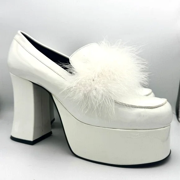 Sugar Thrillz Platform Block Heels Patent Leather Faux Fur Trim 11M Statement
