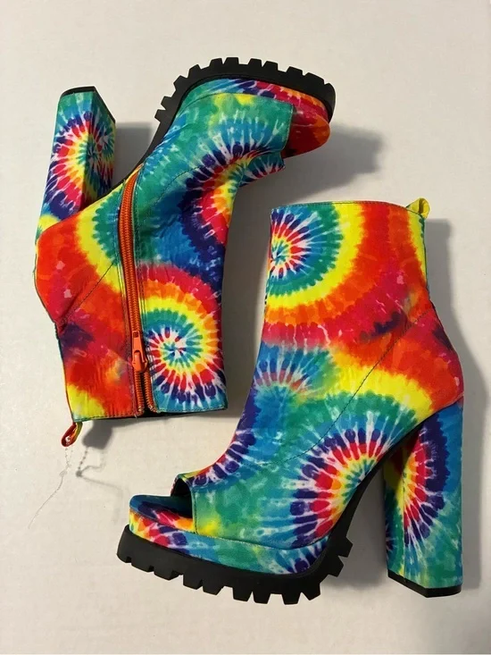 Mata Tie Dye Open Toe Chunky Platform Heel Ankle Boots New Women’s size 5.5