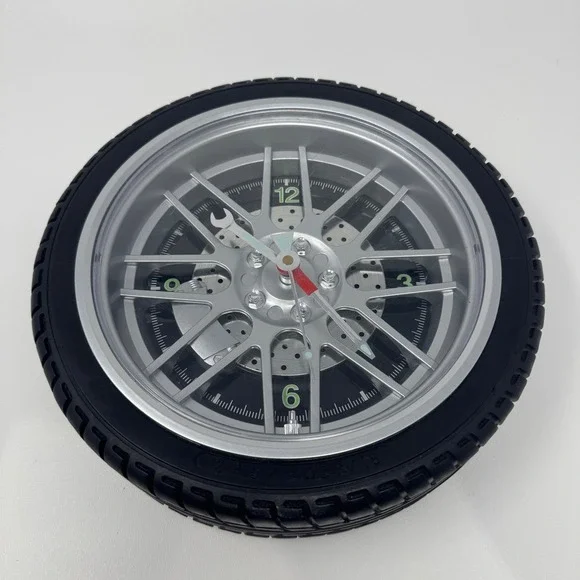 Tire Wheel Wall Clock Sterling & Noble Glow In The Dark Automotive Decor Black