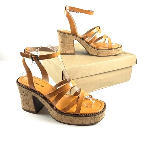 LUCKY BRAND Orange Platform Sandals Size US 9 Cork Block Heel  LK Taiza NIB
