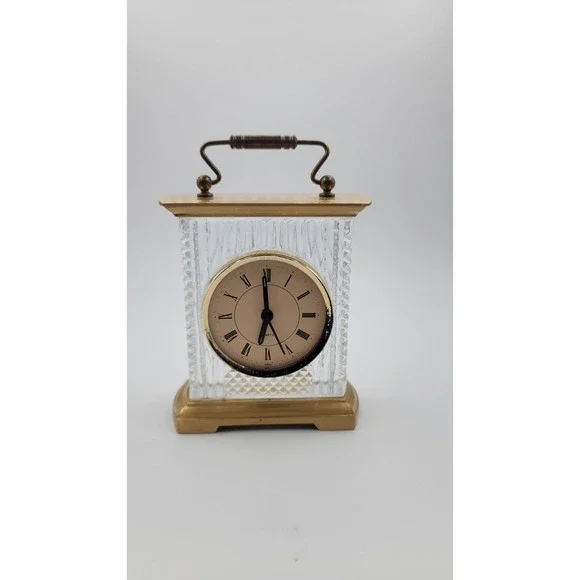 Fifth Ave‎ heavy glass & brass carriage clock Brass Crystal