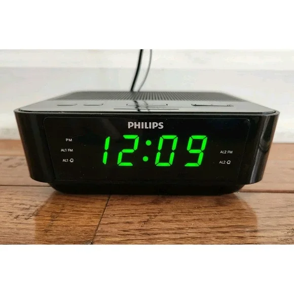 Philips‎ Digital Alarm Clock FM Radio Black AJ3116M/37 Works! Battery Back Up