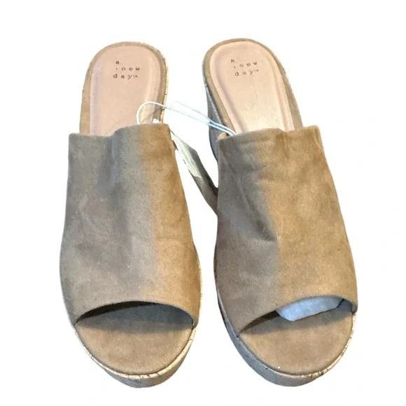 A New Day Platform‎ Slide Heels camel color  suede cork platform heels size 11