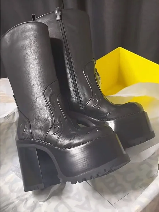 Heaven Marc Jacob’s Chunky Platform Mid-Calf Black Leather Boots