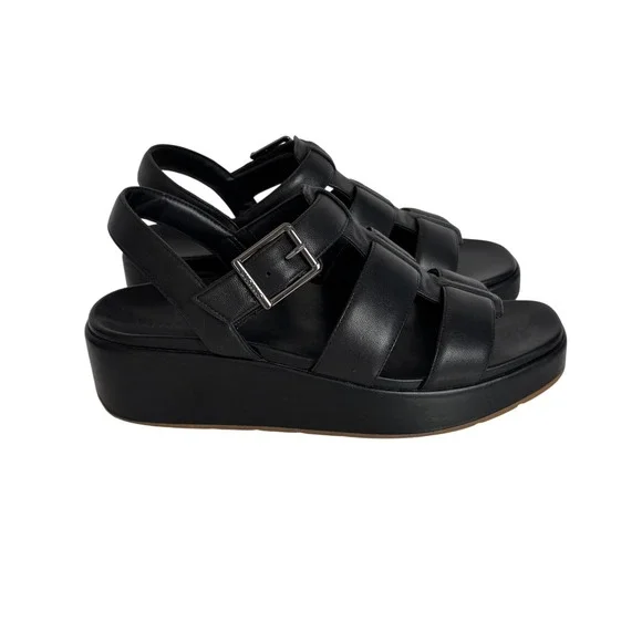 Vionic Black Leather Delano Platform Sandals Size 9 Buckle Strappy Chunky