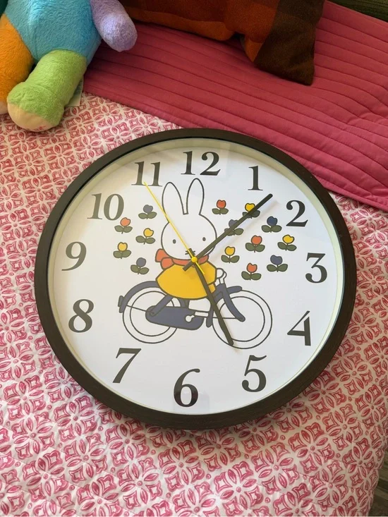 Large Analog Miffy Bicycle Faux Wood Wall Clock
