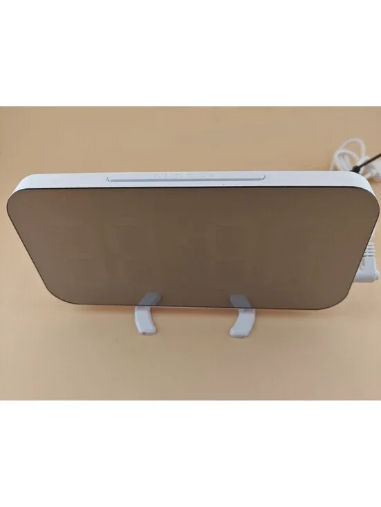 LED Mirror Digital Alarm Clock White Dual USB Charging Desk Wall Clock
