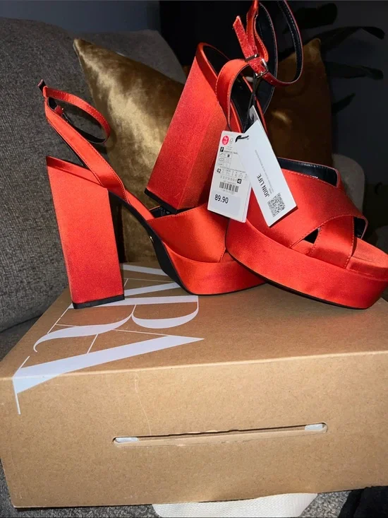 Burnt Orange Satin Platform Block Heel Sandals - Women