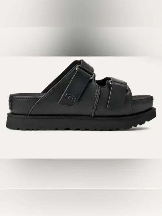 UGG Goldenstar Hi Black Leather Double-Buckle Slide