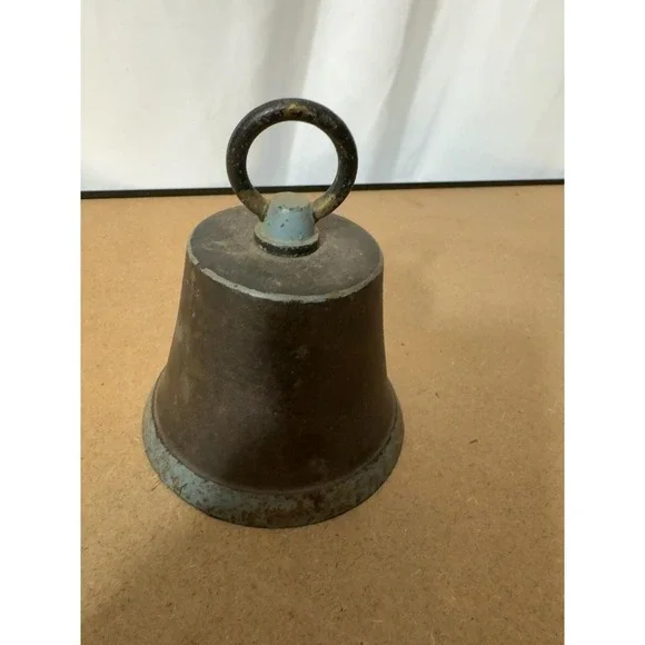 Antique Cast Iron Signal Call Bell Rotating Ring Handle Original Clapper 4.25