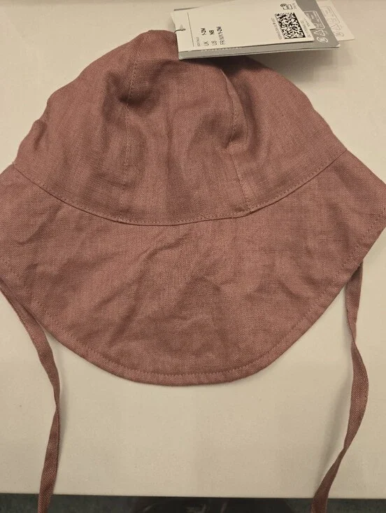 NWT H&M Mauve Linen Baby Sun Bonnet with Ties Size Newborn