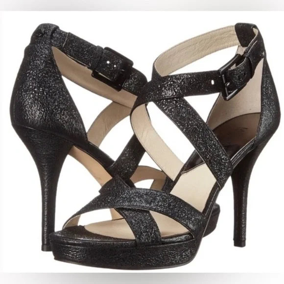Michael Kors Black Evie Glitter Platform Sandals