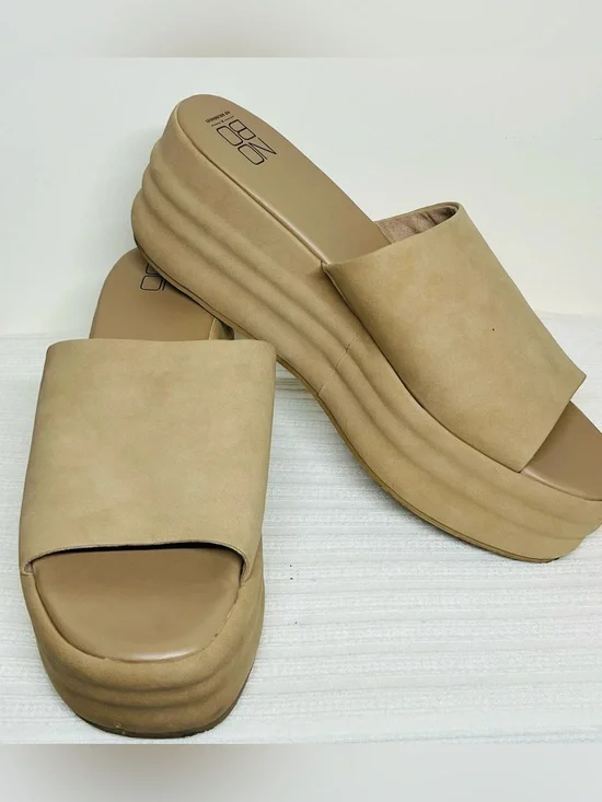 NOBO Tan Platform Slide Sandals