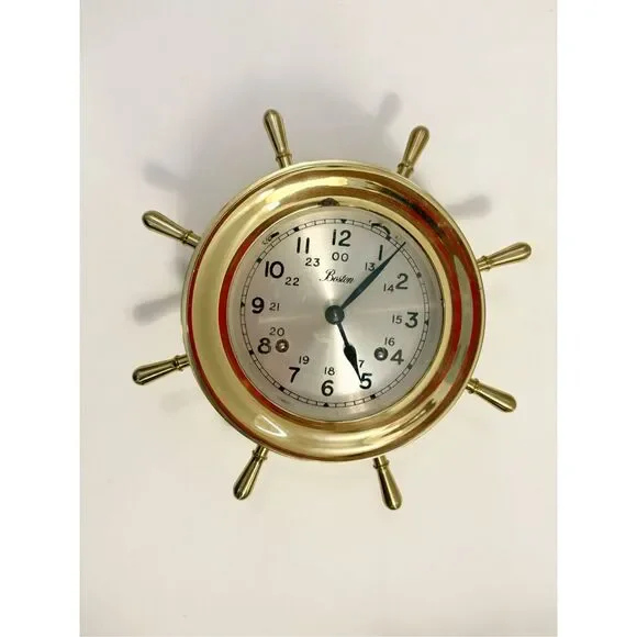 VTG Boston Chelsea Clock Brass Ships Wheel Mechanical Bell