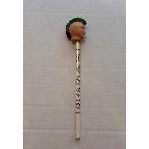 Vintage Pencil Topper Rubber Punk Mohawk Head Iowa State University ISU Souvenir