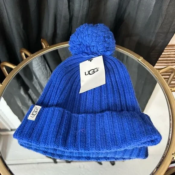 UGG Kids Blue Pom-Pom Beanie NWT