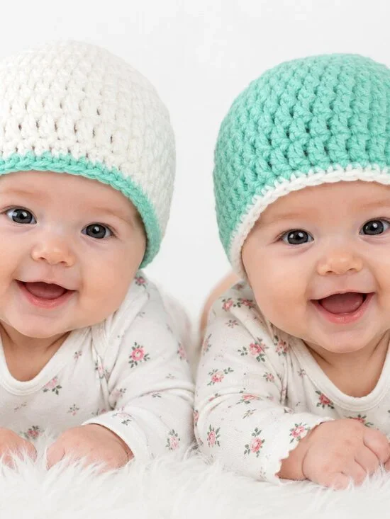 Baby Beanies 0-3 months. Mint/Aqua and White Set. Never worn