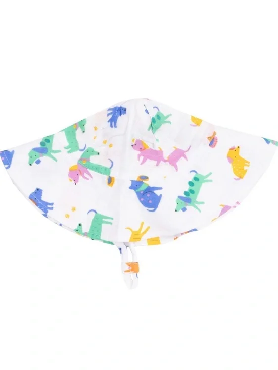 Angel Dear White Sun Hat with Colorful Dog Print NWT