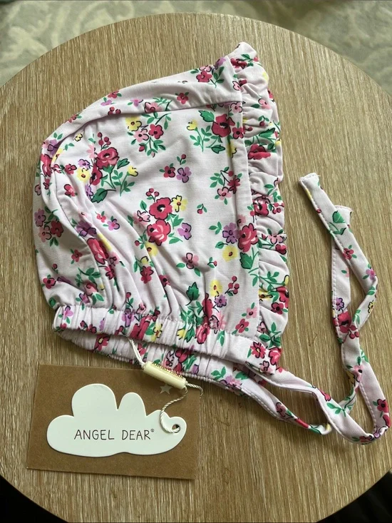 Angel Dear Pink Floral Bonnet with Ruffle Trim NWT