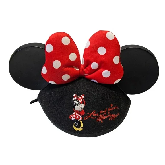 Disney‎ Minnie Mouse Ear Hat Kids Youth Black Red Polka Dot Bow Embroidered Hat
