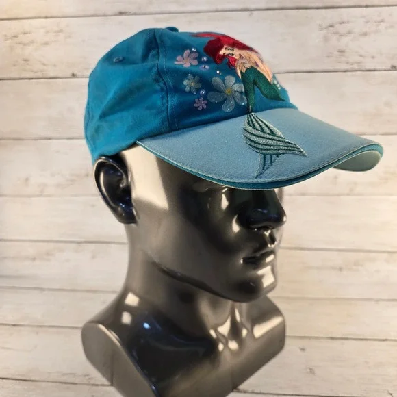 Disney Store Little Mermaid Ariel Teal Blue Embroidered Rhinestone Hat Cap L/G