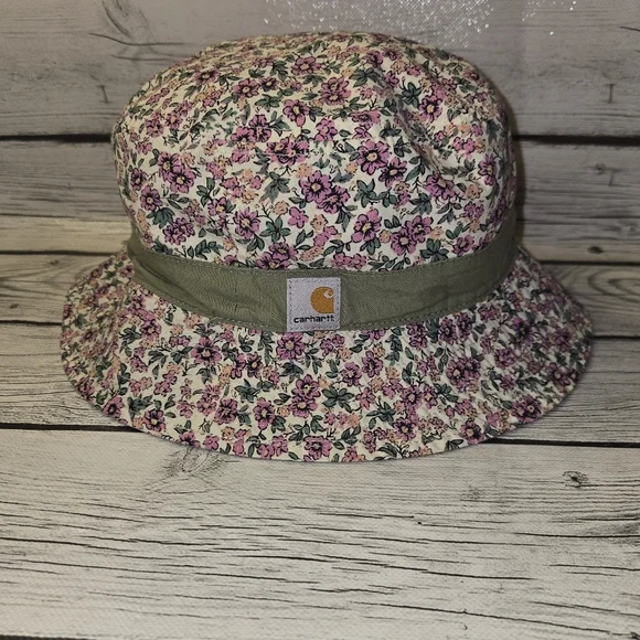 Carhartt Reversible Floral Bucket Hat Youth Pink Green Logo Outdoor