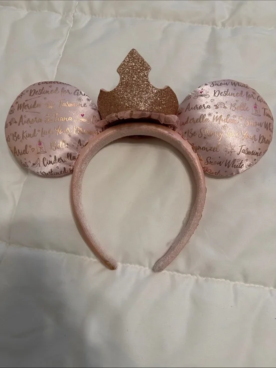 Disney Pink Princess Minnie Ear Headband with Glitter Crown