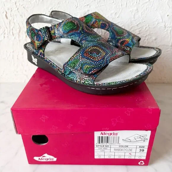 Alegria Viki Sandals Women's 39/8.5 Rainbow Cyclone Leather Comfort Slingback