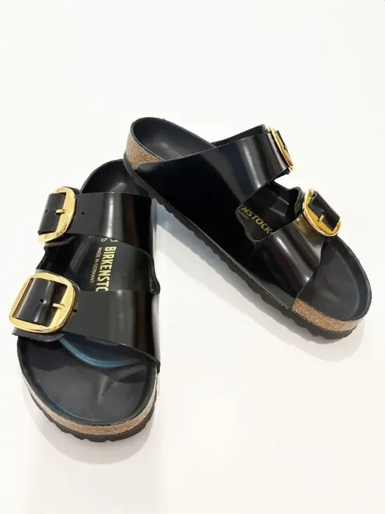 NWOT Birkenstock Arizona Big Buckle High Shine Sandals Black size 39 $175.00