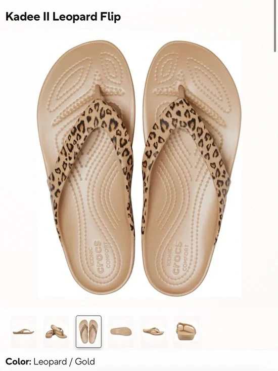 CROCS Leopard Strap Flip Flop in Gold