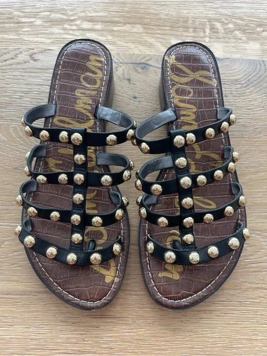 Sam Edelman Black Slide Sandals with Gold Studs