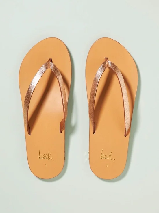 beek NWOT Seabird Flip Flop Honey Leather Sandals Women’s Size 9