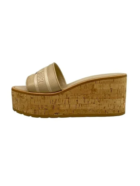Dior Sandals 37 D Way Beige Wedge Sole Leather