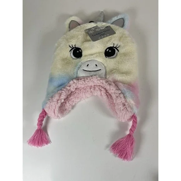 Unicorn Fleece Beanie Toddler Girls | Pink Sherpa Lined Winter Hat‎ | NEW