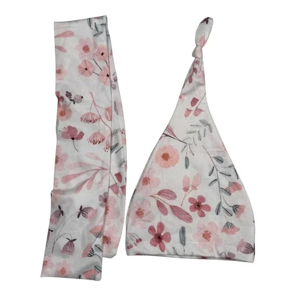 Baby‎ Floral Hat and Headband Set Newborn Infant Girl Pink White Flowers 335