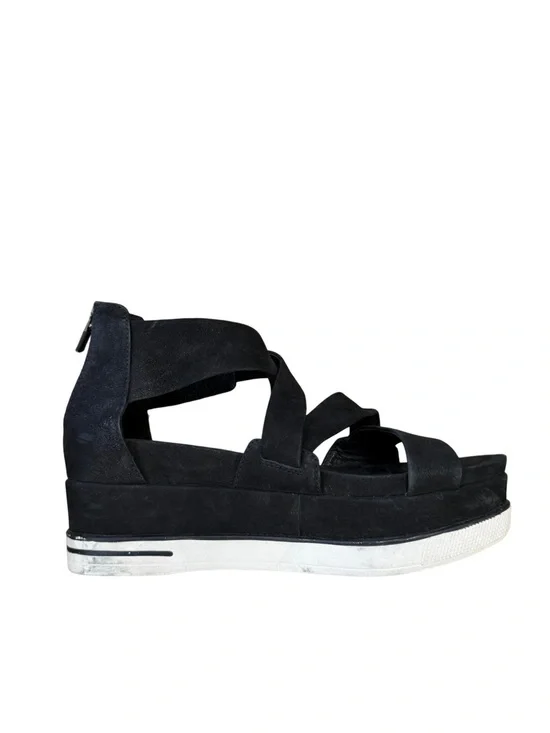 EILEEN FISHER Boost Platform Wedge Sandals Black Leather Size 9