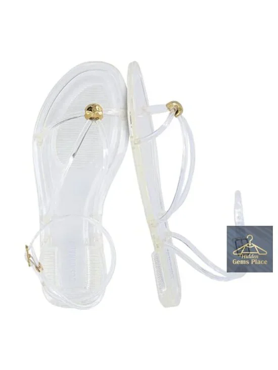 Soft Jelly Sandals with Adjustable Buckle Strap and Gold Hardware Accents,
